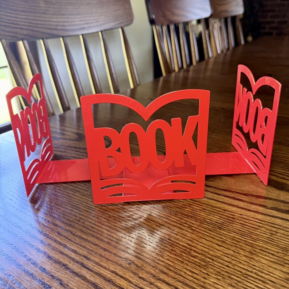 Vintage Red Metal Bookends / Book Dividers – Desk Shelf Organizer Set of 3 - Picture 1 of 7